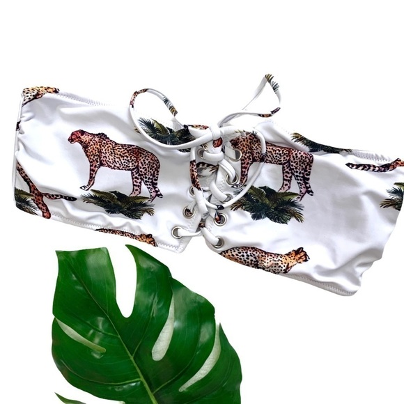 Cupshe White Leopard Palm Bandeau Bikini Top Size Large - Picture 14 of 14